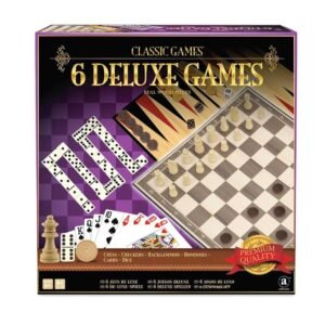 Coffret 6 Jeux de Luxe – Échecs, Dames, Backgammon, Dominos, Cartes, Dés
