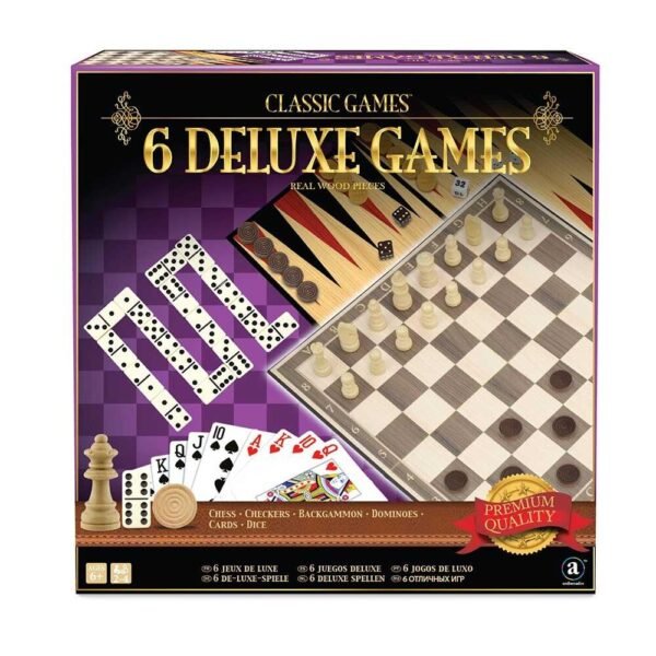 Coffret 6 Jeux de Luxe – Échecs, Dames, Backgammon, Dominos, Cartes, Dés